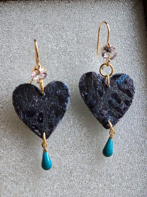 Boucles  d'oreilles  cuir noir et bleu 