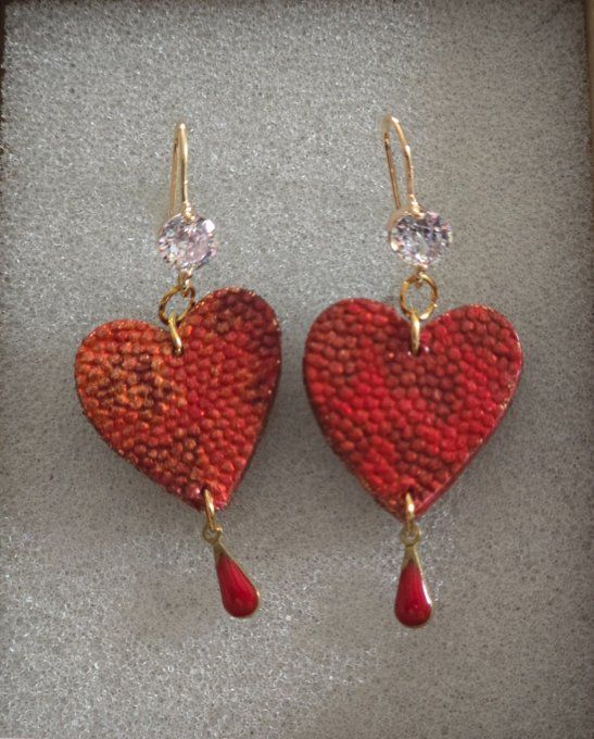 Boucles  d'oreilles  cuir rouge